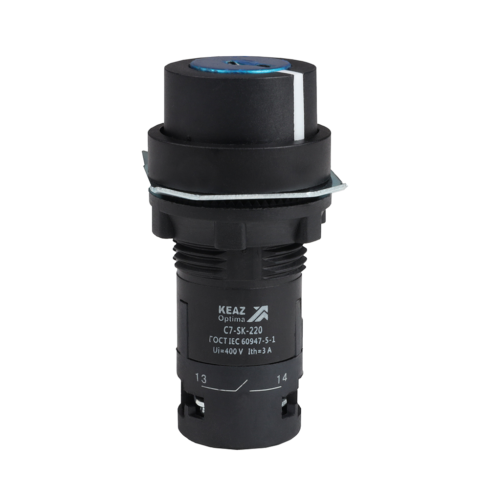 Картинка Переключатель 2 положения OptiSignal Compact D22 C7-SK-220 черный с ключом 2НО XB7NG23 КЭАЗ от сайта Keaz-ural
