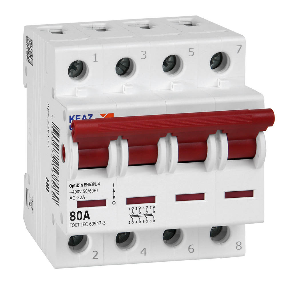 Картинка Выключатель нагрузки модульный OptiDin BM63PL-480-УХЛ3 (ВМ63PL) КЭАЗ от сайта Keaz-ural