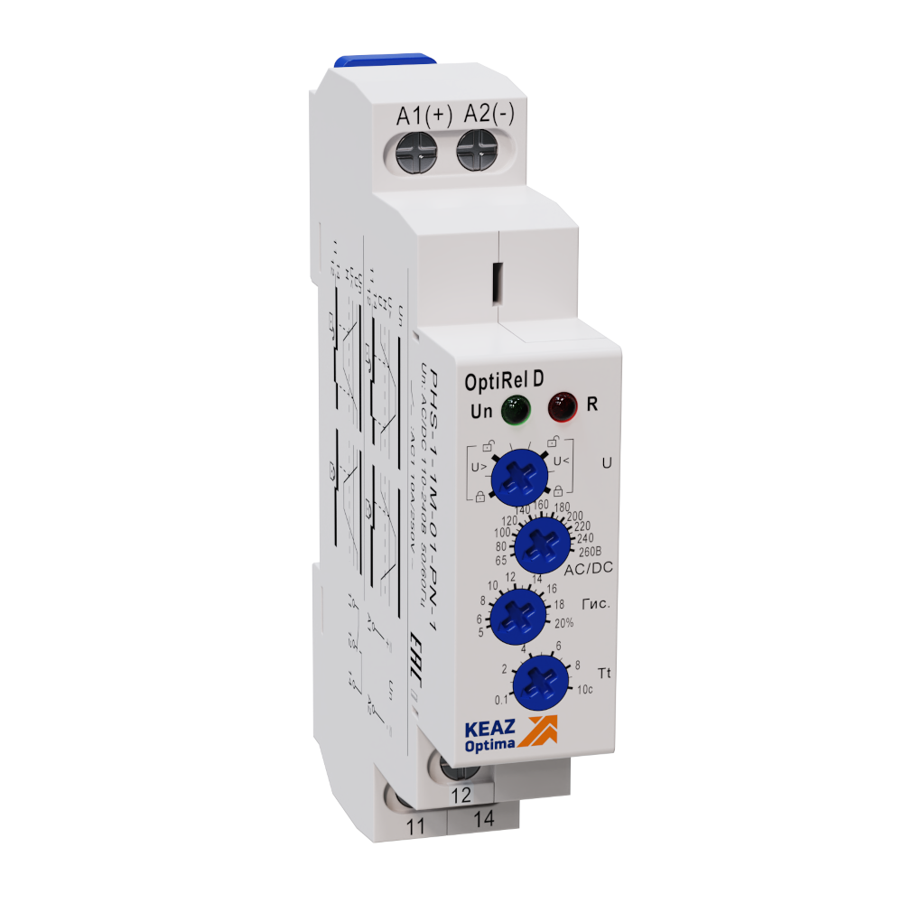 Картинка Реле контроля фаз OptiRel D PHS-1-1M-02-PN-1 повышенного и пониженного 1Ф 1СО КЭАЗ от сайта Keaz-ural