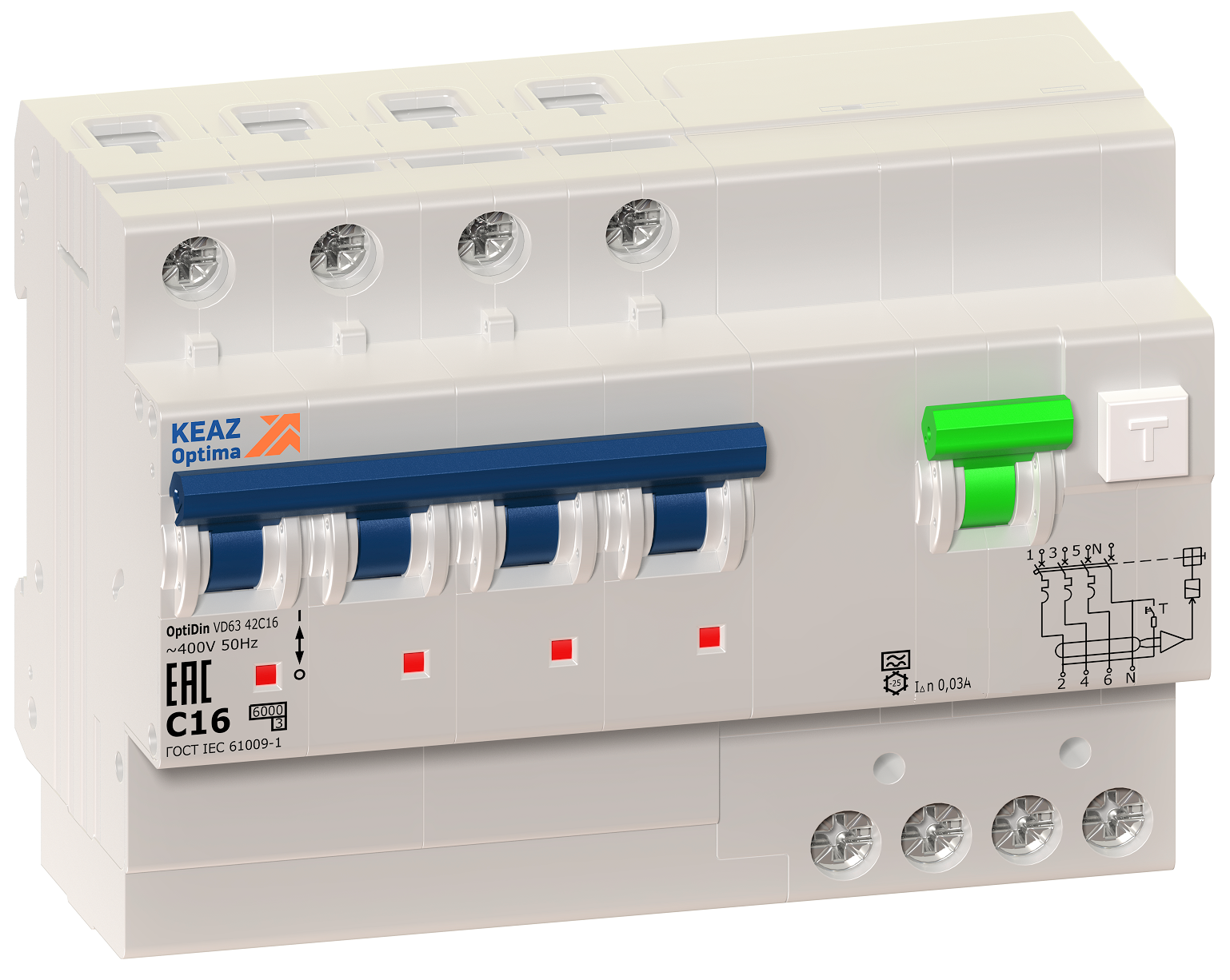 АВДТ с защитой от сверхтоков OptiDin VD63-43C25-A-УХЛ4-RR (4P, C25, 100mA)