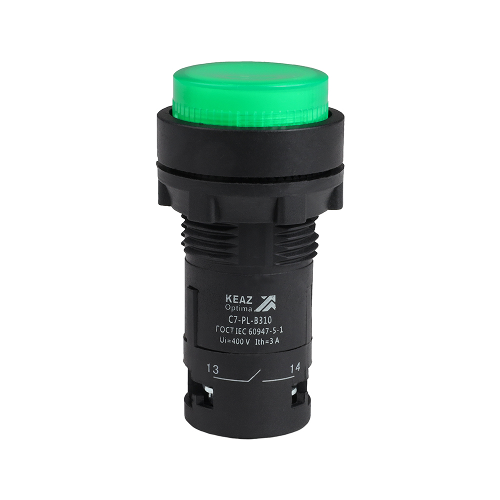 Картинка Кнопка с подсветкой OptiSignal Compact D22 C7-PL-M301 зеленая 1НЗ 230 В AC XB7NW33M2 КЭАЗ от сайта Keaz-ural
