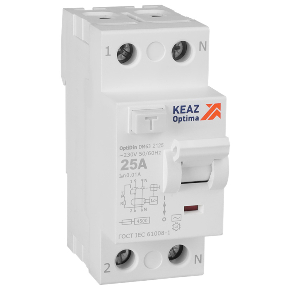 Картинка ВДТ без защиты от сверхтоков OptiDin DM63-2125-AC-4,5-УХЛ4 (2P, 25, 10mA) КЭАЗ от сайта Keaz-ural